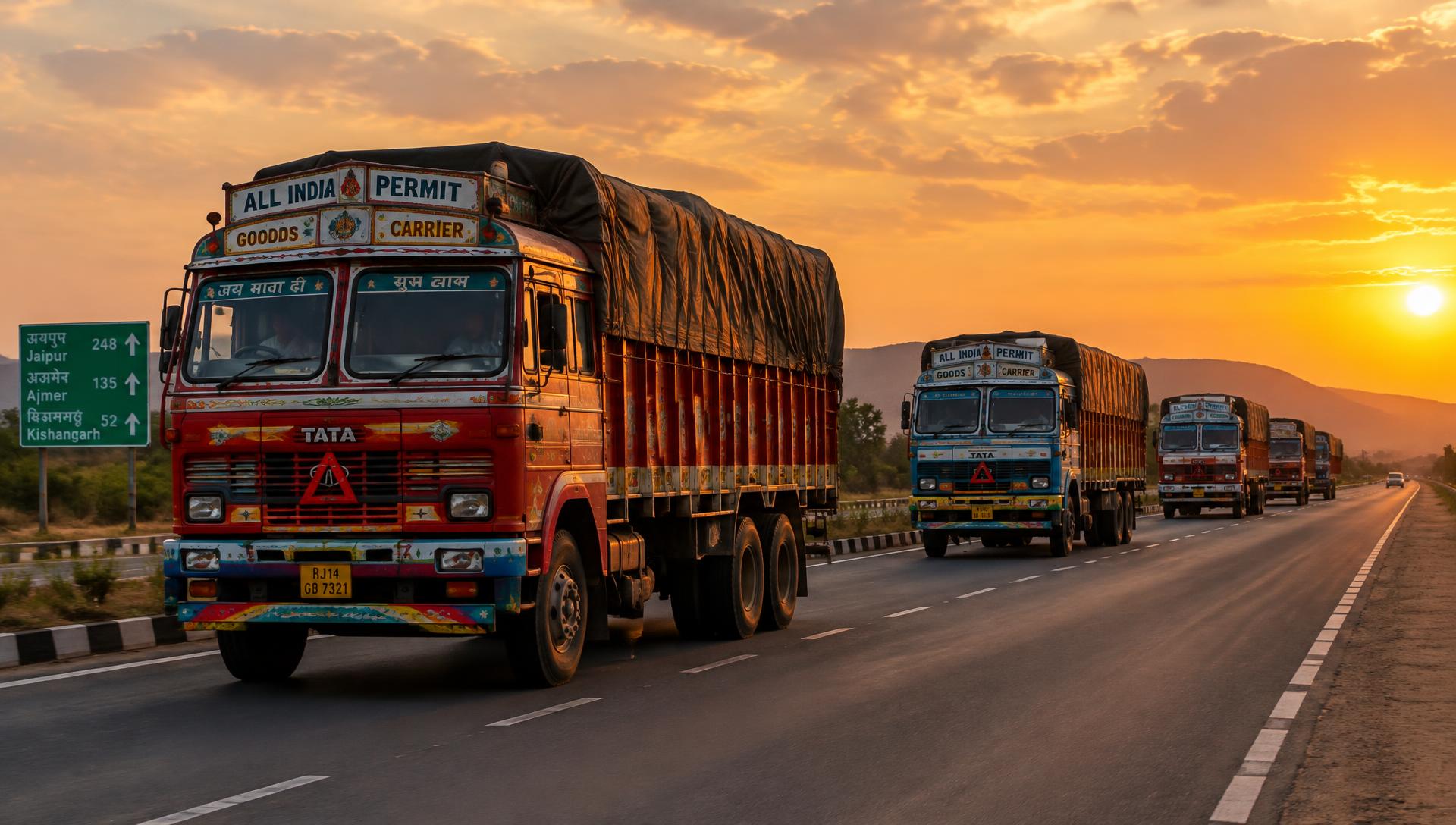 Purvanchal Logistics trucks on an Indian highway